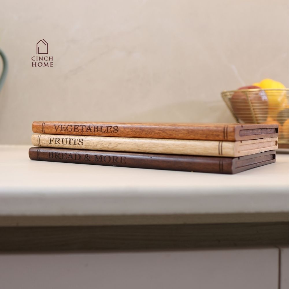 Book Shelf Wooden Chopping Boards– Set of 3 with Stand