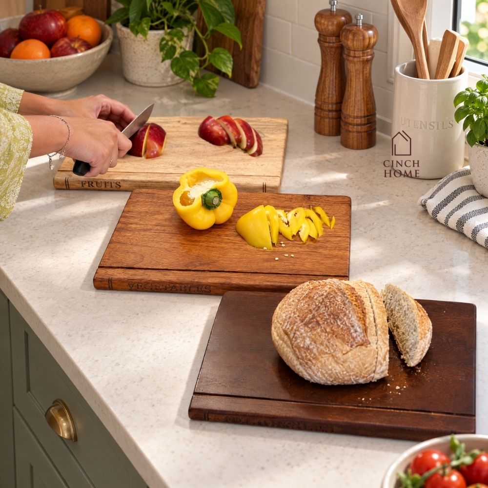Book Shelf Wooden Chopping Boards– Set of 3 with Stand