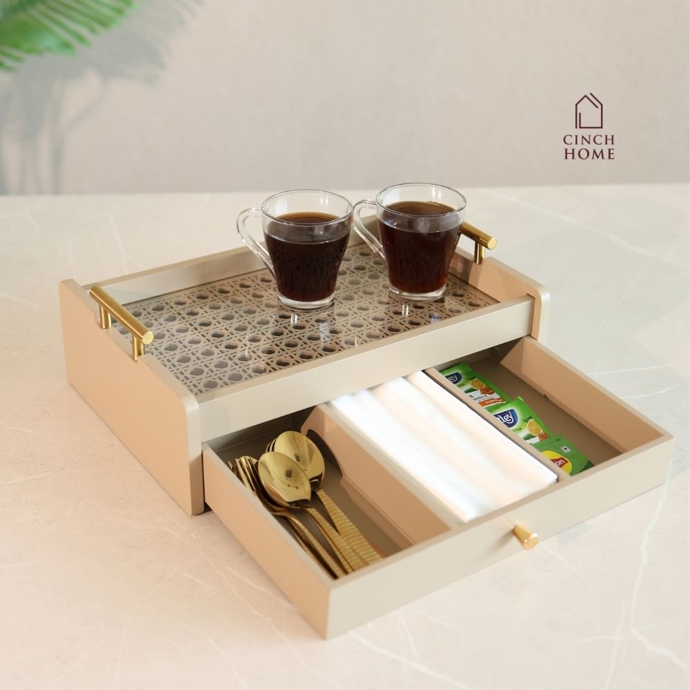 coffee table organizer, coffee table tray, sofa tray, serving tray, wooden serving tray, living room organizer, coffee table storage, 2 tier tray, serving tray with drawer, storage tray with drawer, multipurpose serving tray, table organizer,tea serving tray, coffee serving tray,snack serving tray, dry fruit serving tray,tea coffee organizer, remote organizer, tissue holder tray, cutlery organizer, living room accessories, modern home decor, functional home decor, decorative storage tray, gift, diwali gift
