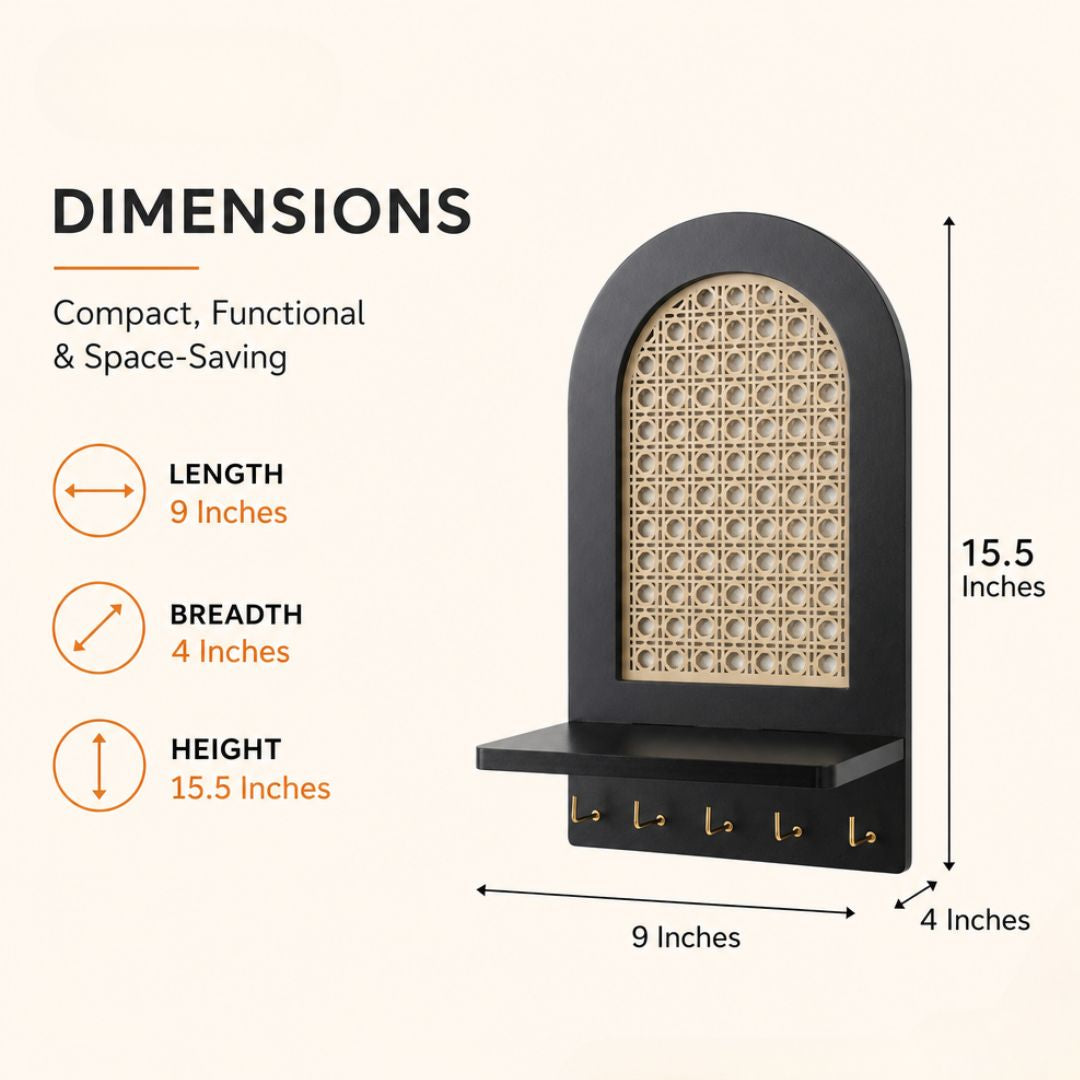 Cane Arch Key Holder with Shelf