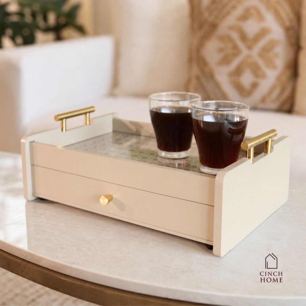 Luxe Serving & Storage Tray- Beige | Rattan | 2 Tier Serving Tray