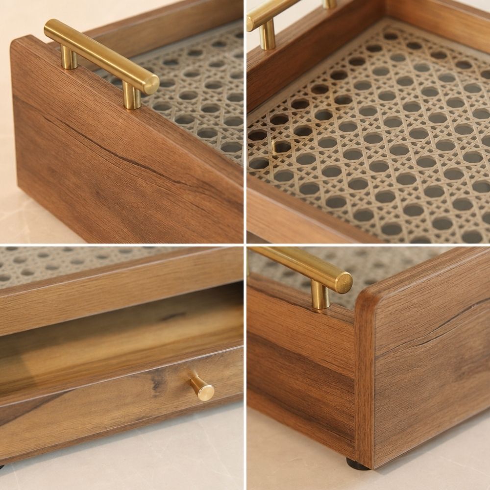coffee table organizer, coffee table tray, sofa tray, serving tray, wooden serving tray, living room organizer, coffee table storage, 2 tier tray, serving tray with drawer, storage tray with drawer, multipurpose serving tray, table organizer,tea serving tray, coffee serving tray,snack serving tray, dry fruit serving tray,tea coffee organizer, remote organizer, tissue holder tray, cutlery organizer, living room accessories, modern home decor, functional home decor, decorative storage tray, gift, diwali gift