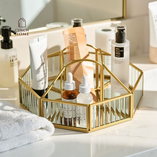 Fluted Glass Hexagonal Organizer | Make-up Organiser| Toiletry Organiser