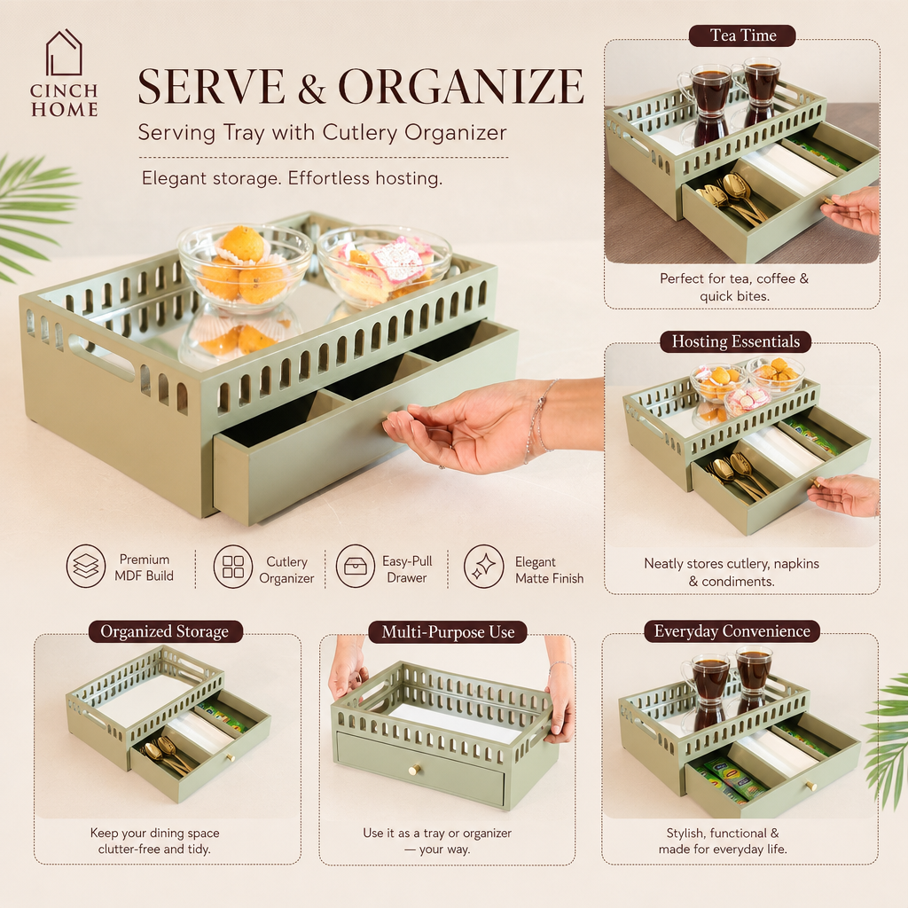 coffee table organizer, coffee table tray, sofa tray, serving tray, wooden serving tray, living room organizer, coffee table storage, 2 tier tray, serving tray with drawer, storage tray with drawer, multipurpose serving tray, table organizer,tea serving tray, coffee serving tray,snack serving tray, dry fruit serving tray,tea coffee organizer, remote organizer, tissue holder tray, cutlery organizer, living room accessories, modern home decor, functional home decor, decorative storage tray, gift, diwali gift