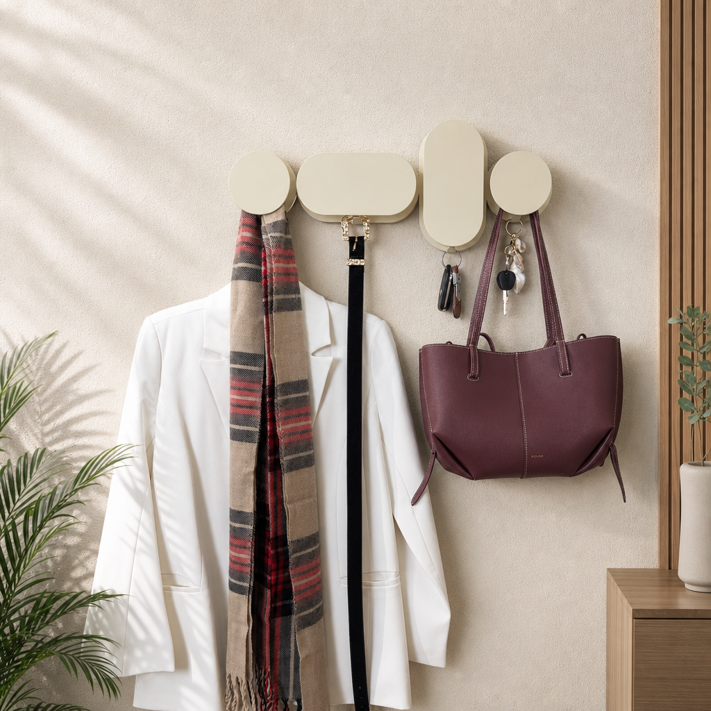 Entry way Organiser| Wall Hook for Clothes, Bags & Accessories- Beige