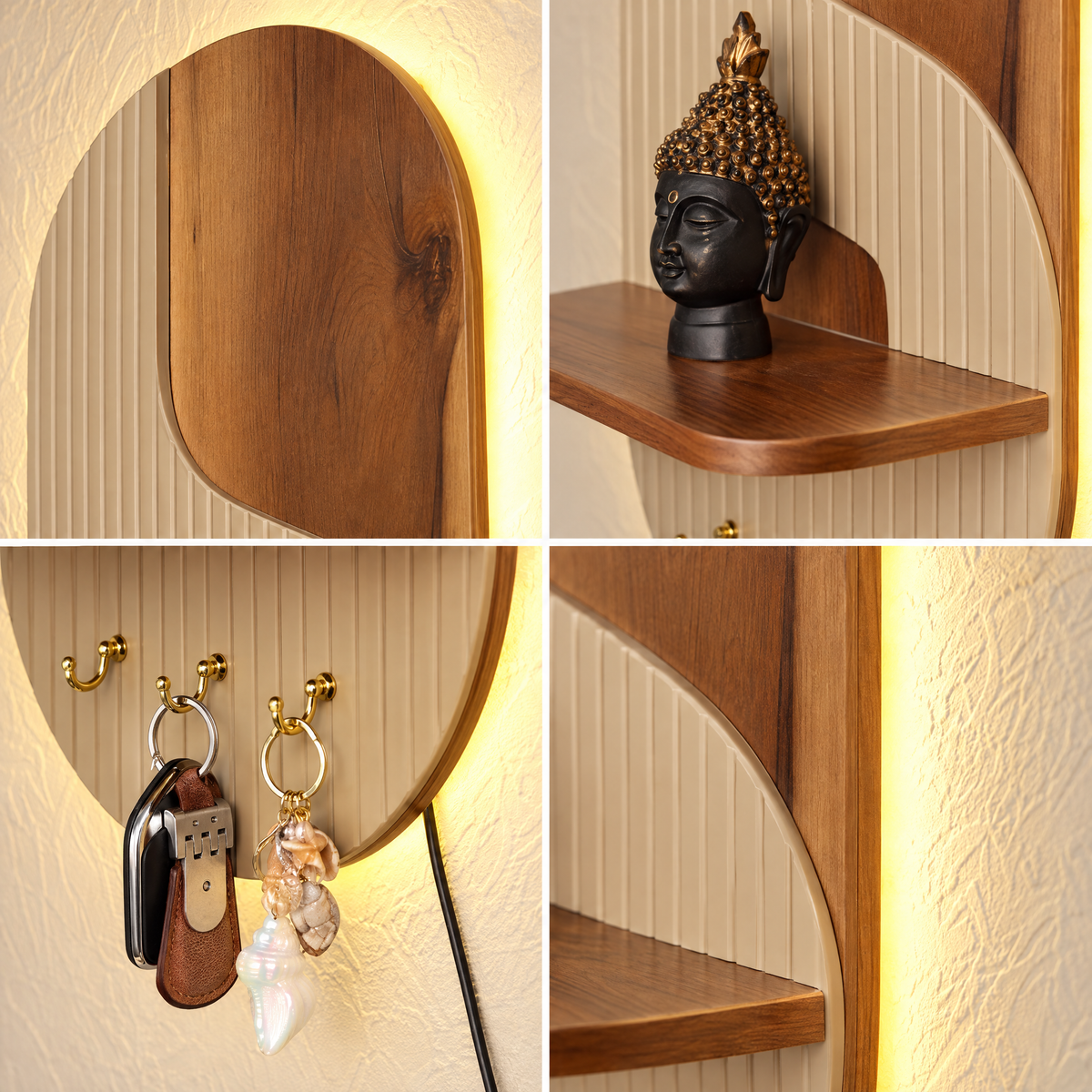 illuminated wall organizer, oval wall organizer, wall key holder, key holder with shelf, key holder with hooks, wall organizer with light, entryway organizer, wall shelf with hooks, ambient wall light, decorative wall shelf, towel hanger, wall mounted organizer, hallway organizer, foyer organizer, bedroom wall organizer, modern wall decor, luxury wall organizer, premium wall decor, wooden wall shelf, key hooks for wall, multifunctional wall organizer, Cinch Home wall organizer